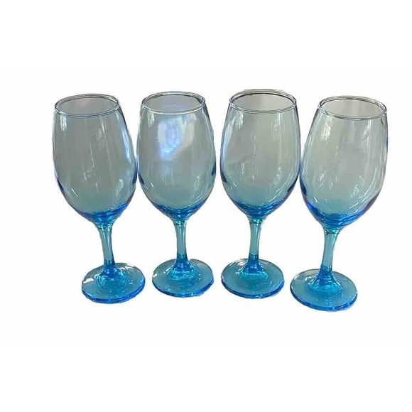 Set Of 4 Vintage Cristar Rioja Sky Blue Water Goblets-Wine Glasses 8 1/8” Tall - Picture 2 of 16